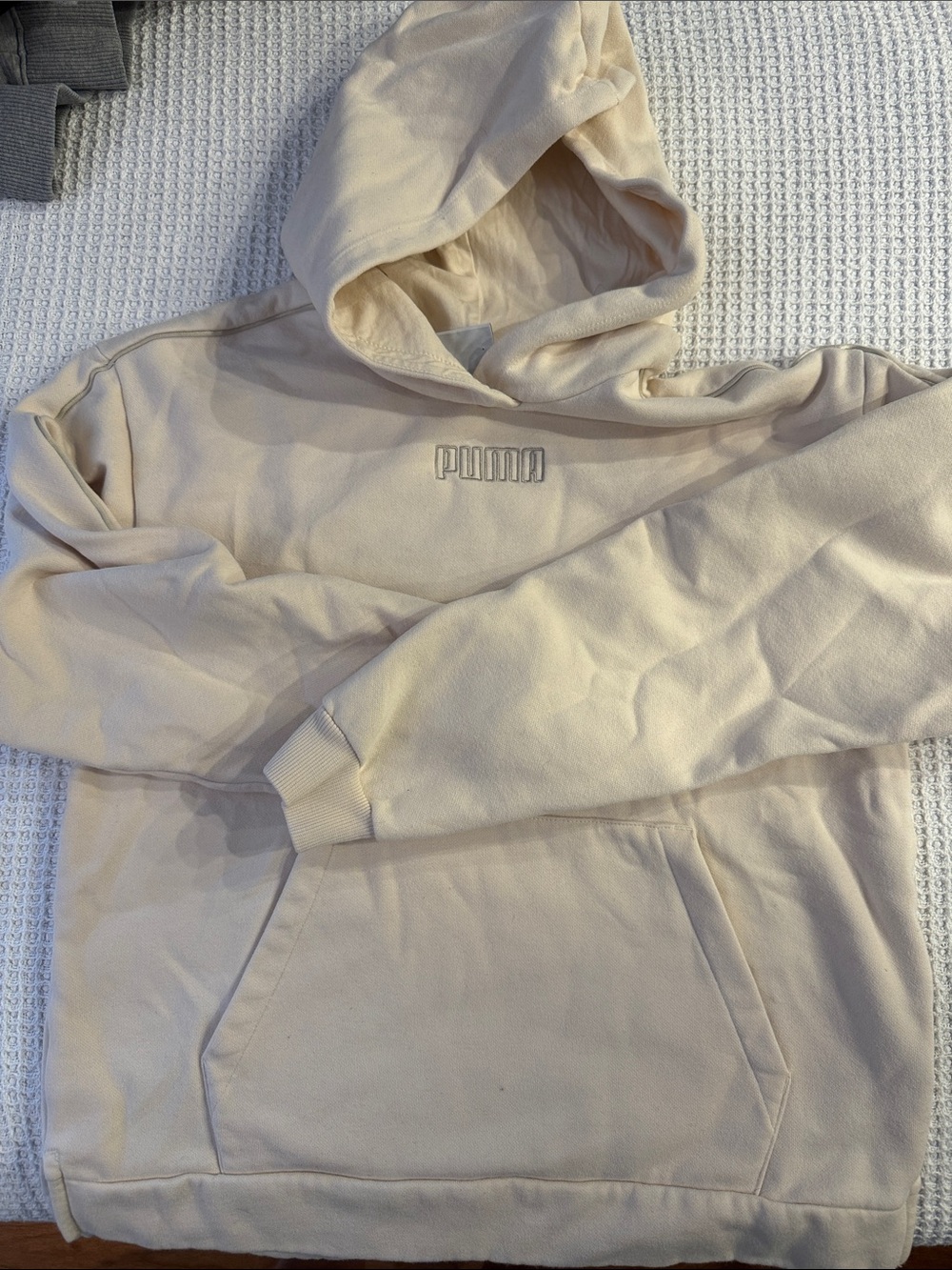 Puma Light Cream Hooded Pullover with Embroidered Logo